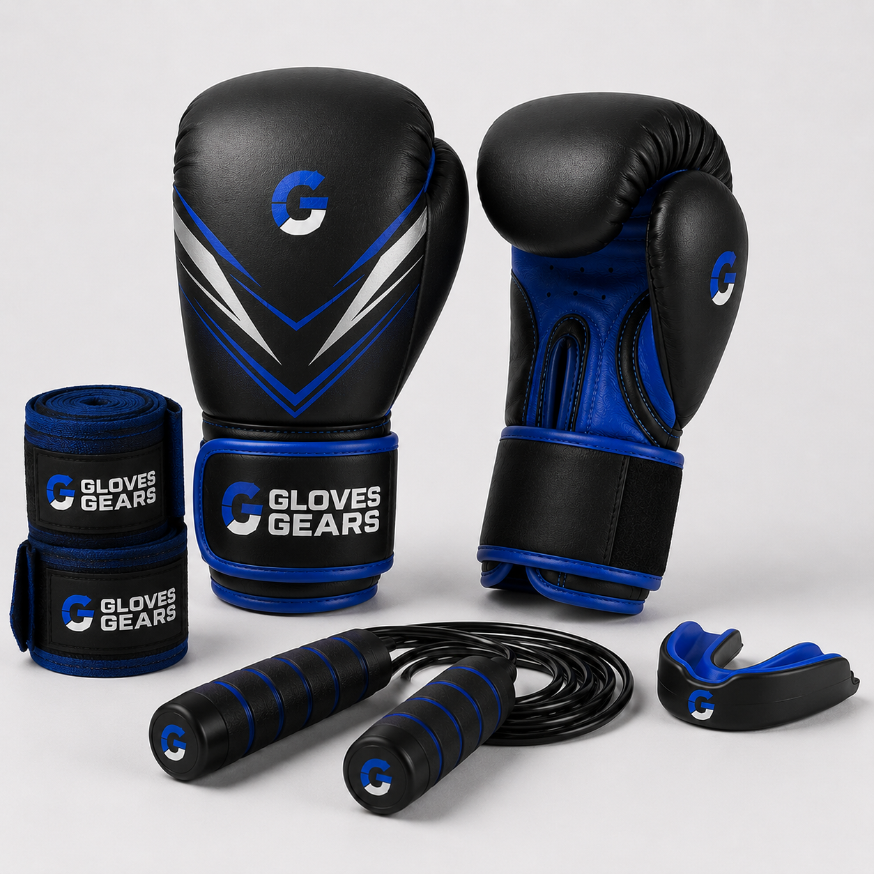 Gloves Gears Velocity Boxing Training Set - Black/Blue
