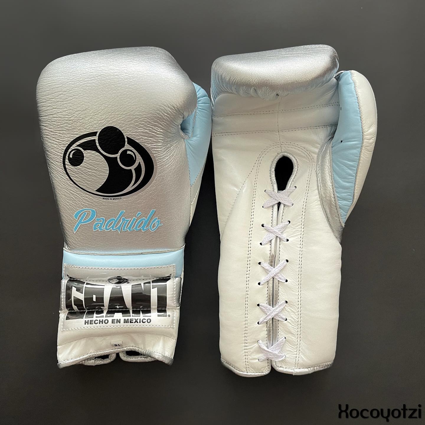 Grant Boxing Gloves Silver/White/Blue Leather