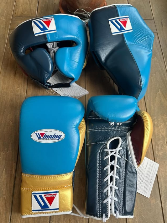 Winning Boxing Gloves Set Blue/Black/Gold Customizable