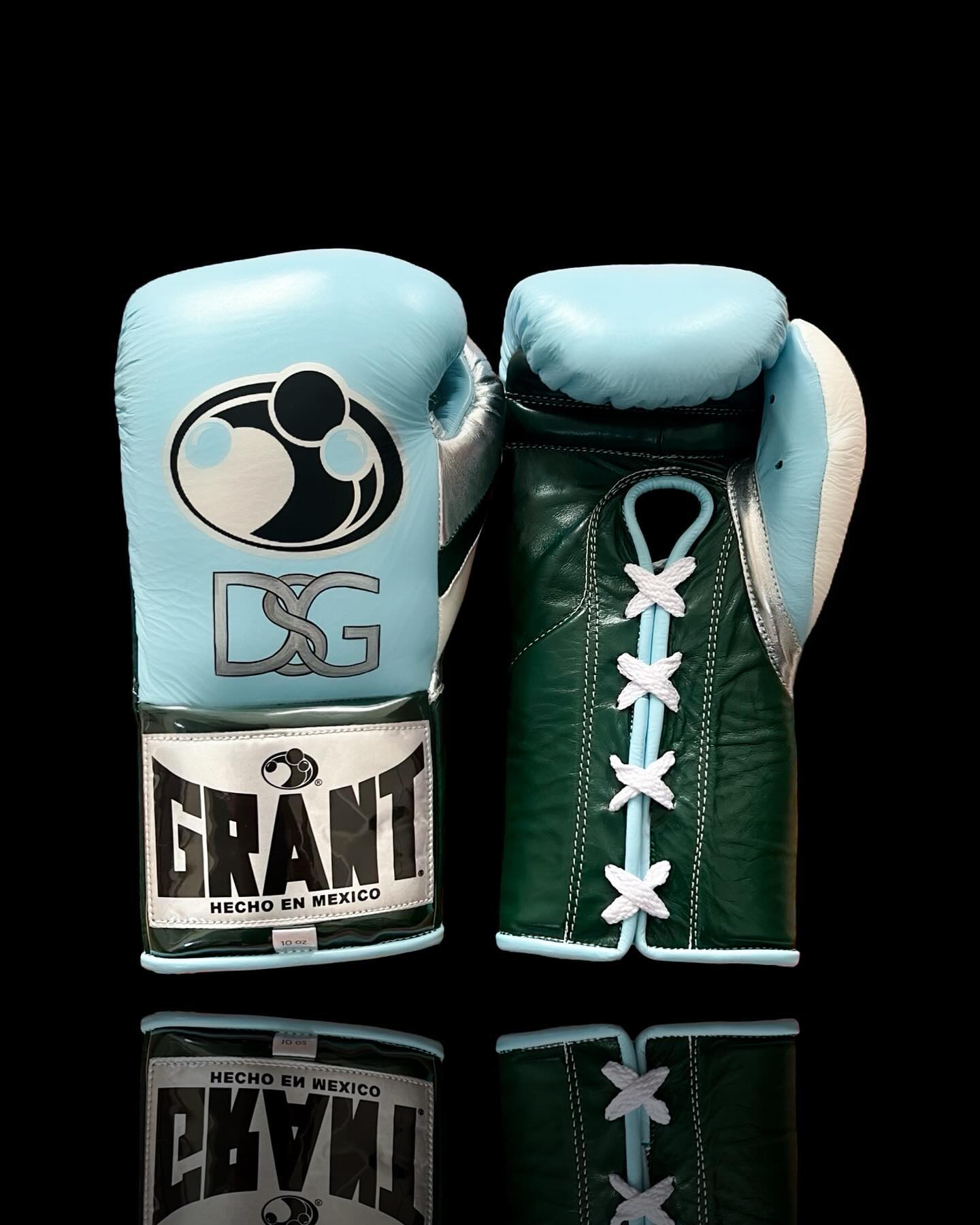 Grant Boxing Gloves Sky-Blue/Green/Silver Lace-Up Training