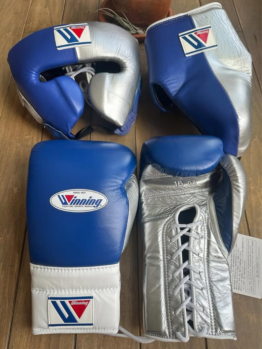 Winning Boxing Gloves Set Blue/Silver/White Boxing Training