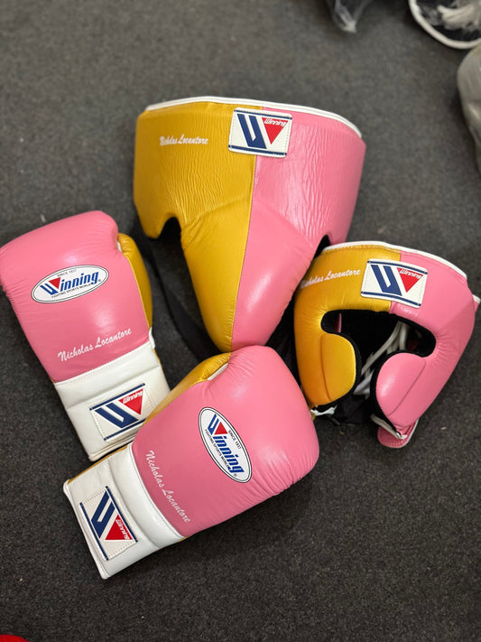 Winning Boxing Gloves Set Pink/White/Gold Boxing Training