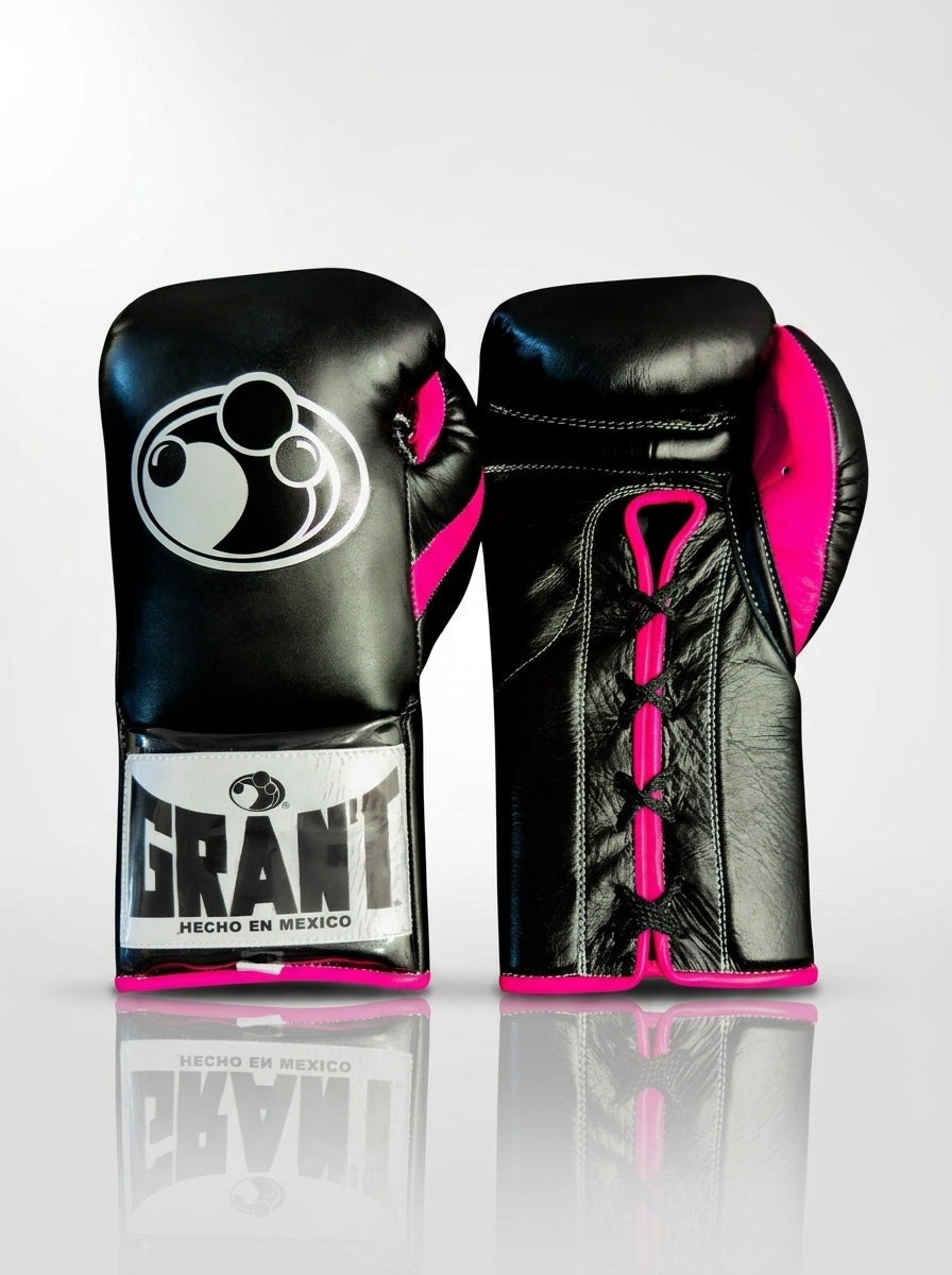 Grant Lace-Up Pro Boxing Gloves – Black/Hot Pink