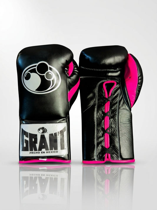 Grant Lace-Up Pro Boxing Gloves – Black/Hot Pink