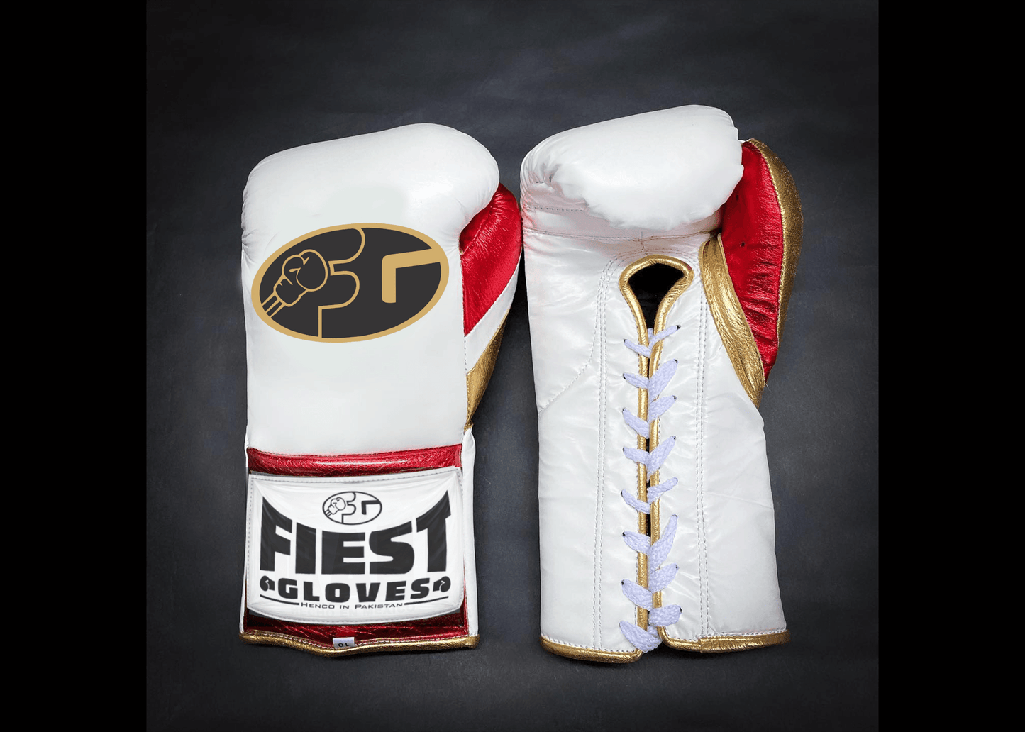 Fiest Winning Style Boxing Gloves White/Red/Gold Custom