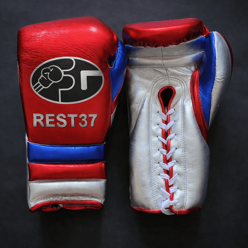 Fiest Winning Style Boxing Gloves Red/Blue/Silver Leather