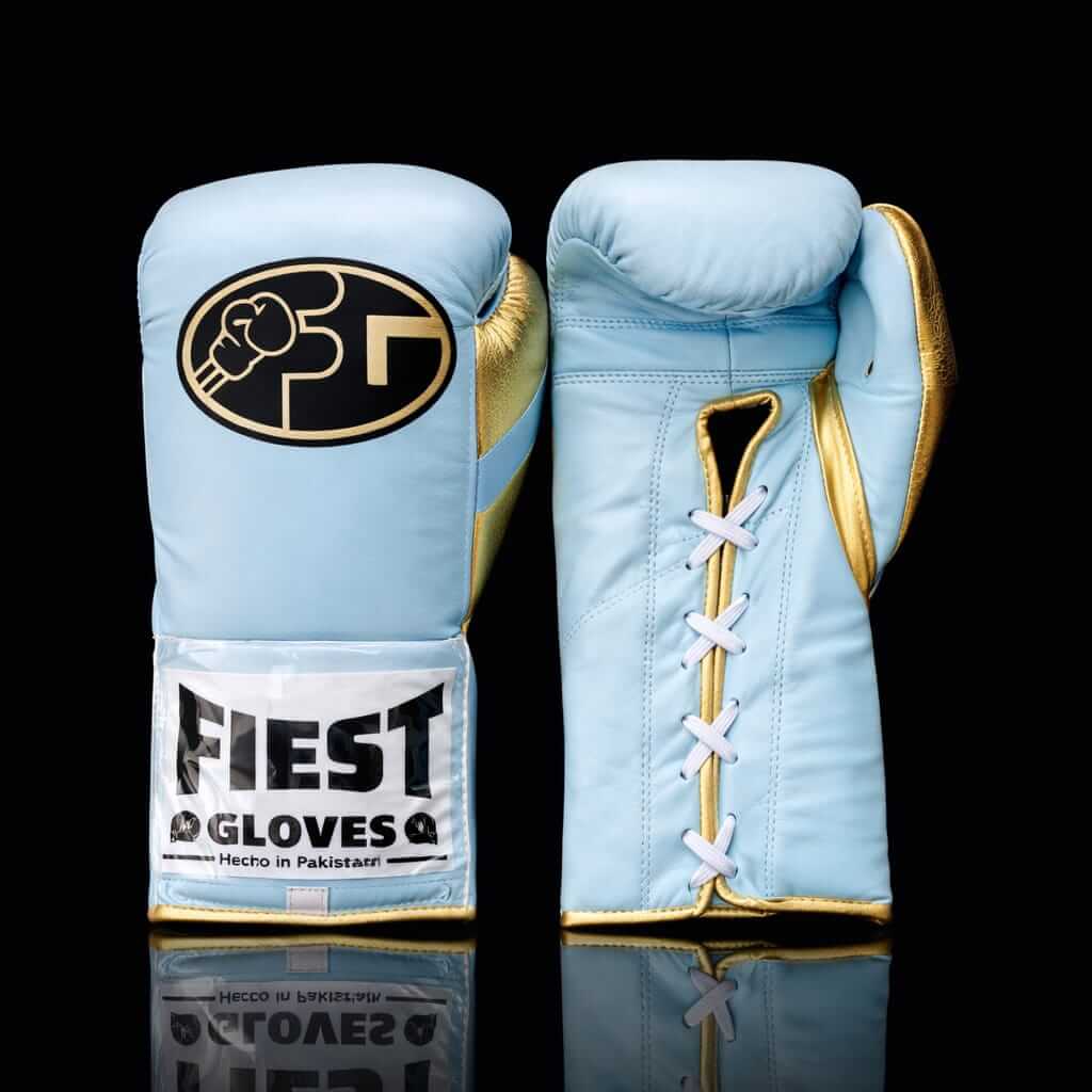 Fiest Winning Style Boxing Gloves Sky-Blue/Gold Lace-Up Training