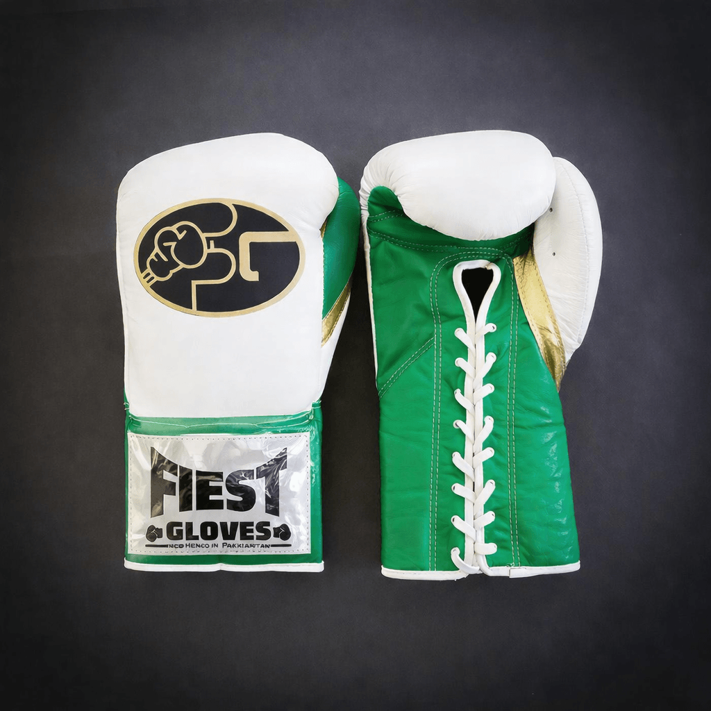 Fiest Winning Style Boxing Gloves White/Green/Gold Training