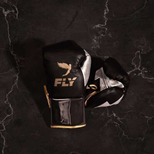 Fly Boxing Gloves Black/Gold/Silver Lace-Up Training