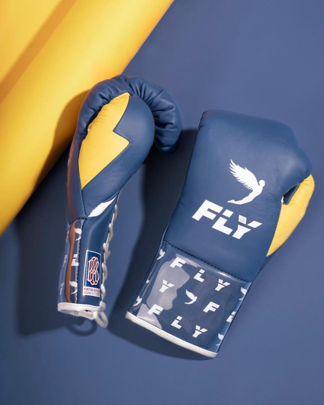 Fly Boxing Gloves Blue/Yellow Lace-Up 16oz