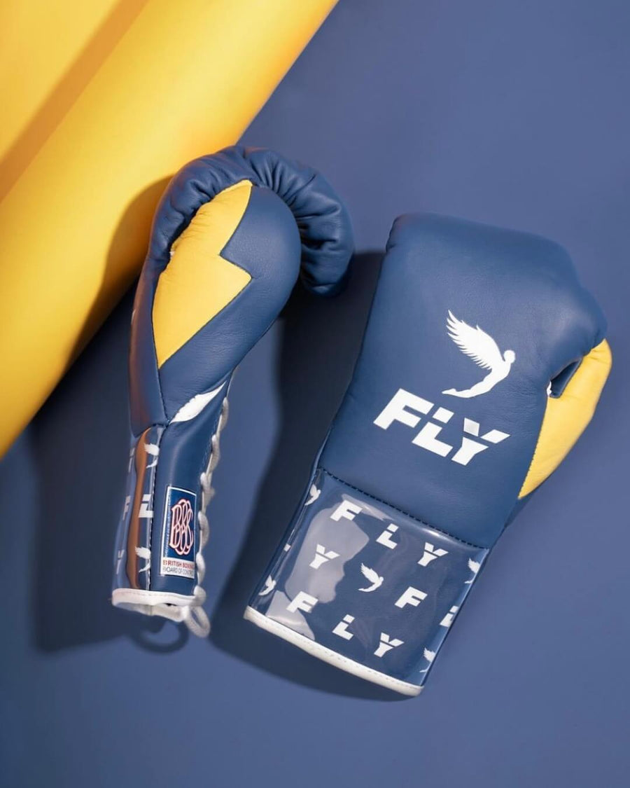 Fly Boxing Gloves Blue/Yellow Lace-Up 16oz