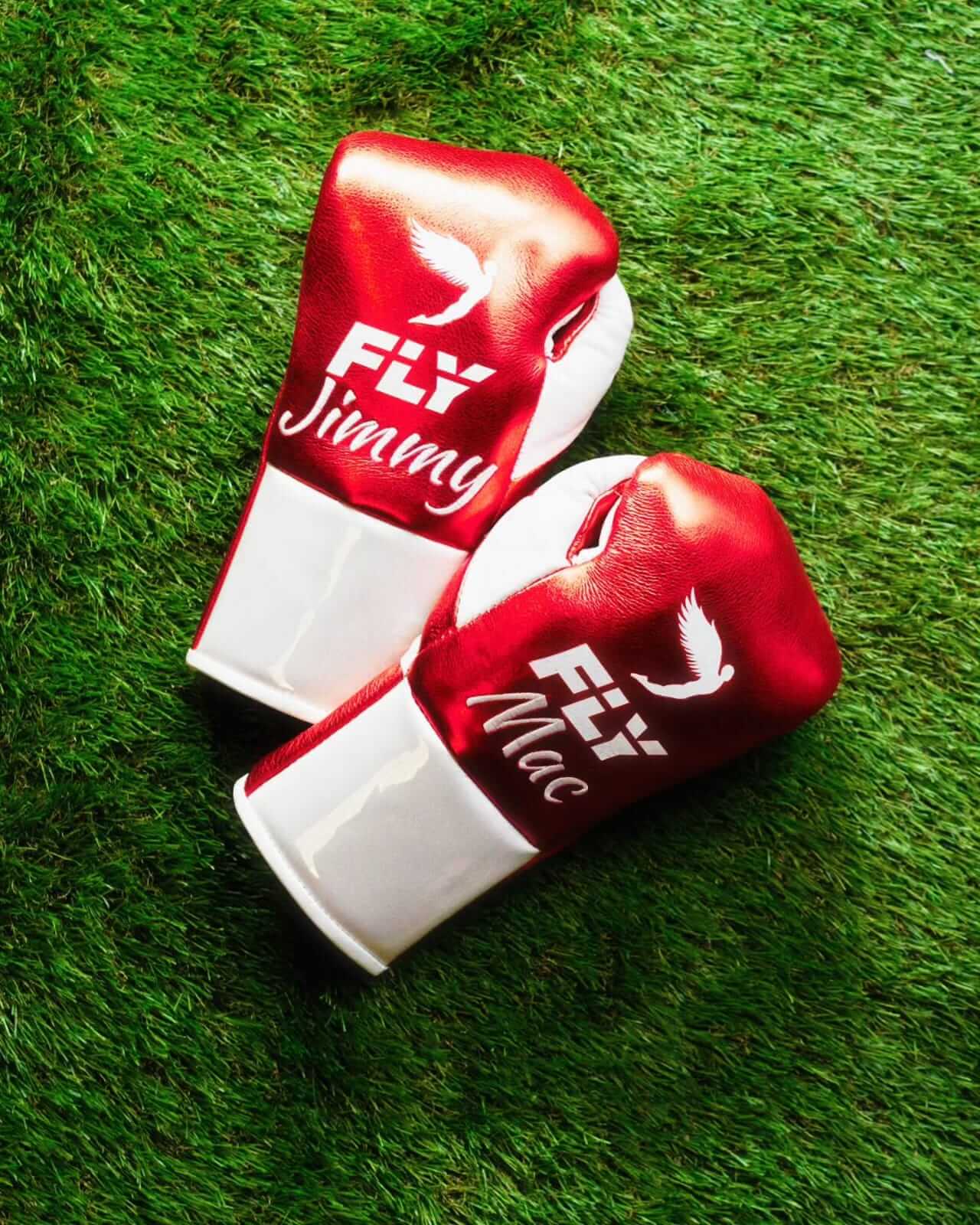 Fly Boxing Gloves Red/White Leather