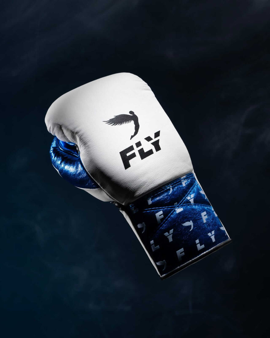 Fly Boxing Gloves White/Blue Boxing Training