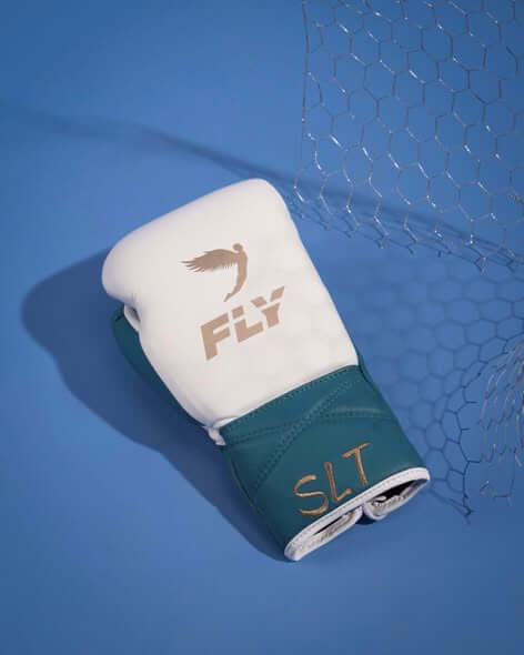 Fly Boxing Gloves White/Teal Lace-Up