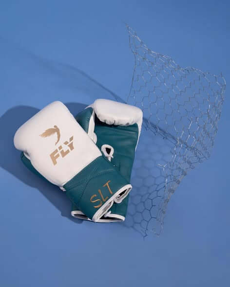 Fly Boxing Gloves White/Teal Lace-Up