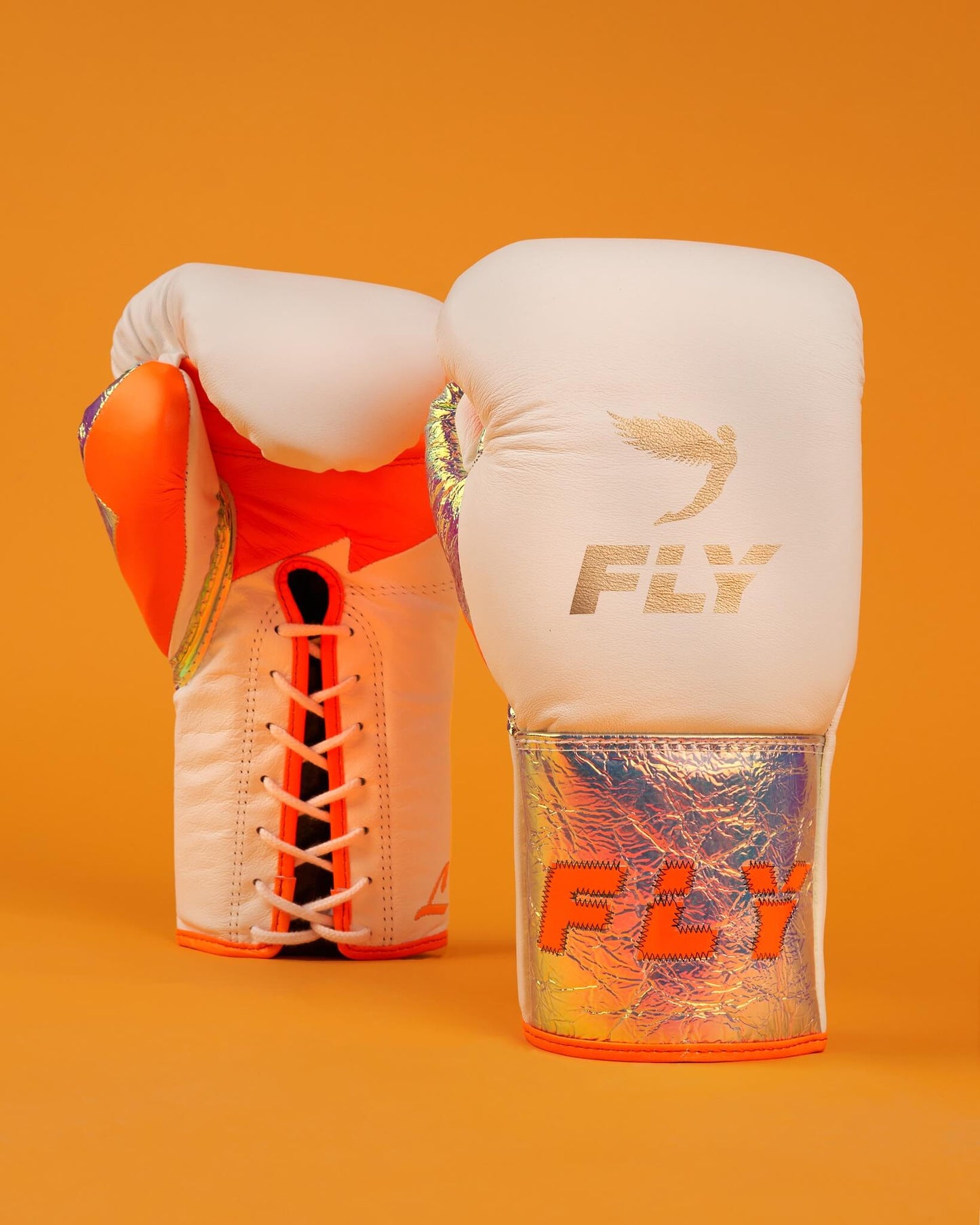Fly Boxing Gloves White/Orange/Silver Custom