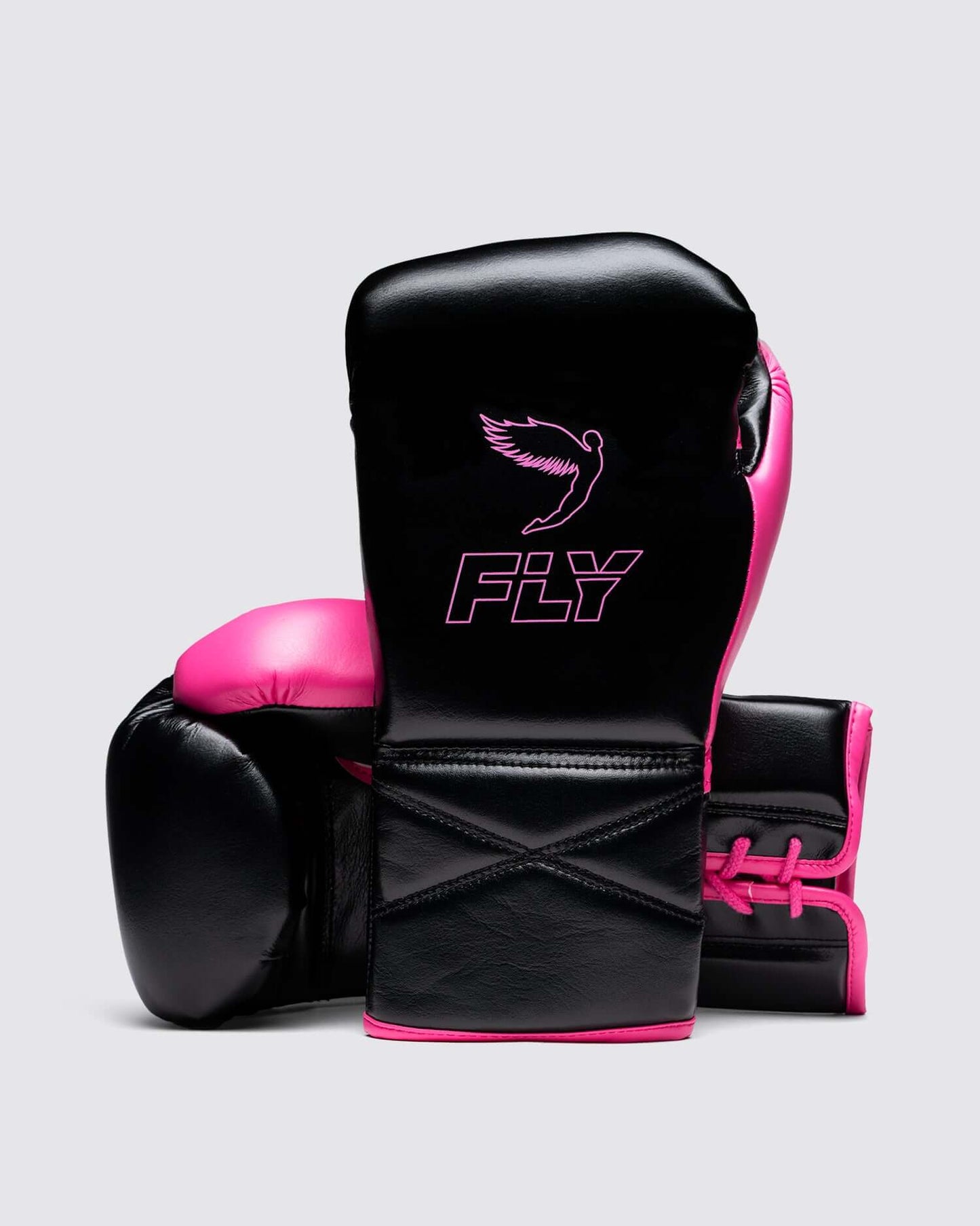 Fly Boxing Gloves Black/Pink Lace-Up