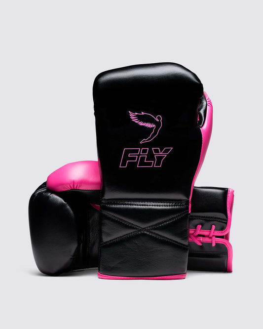 Fly Boxing Gloves Black/Pink Lace-Up