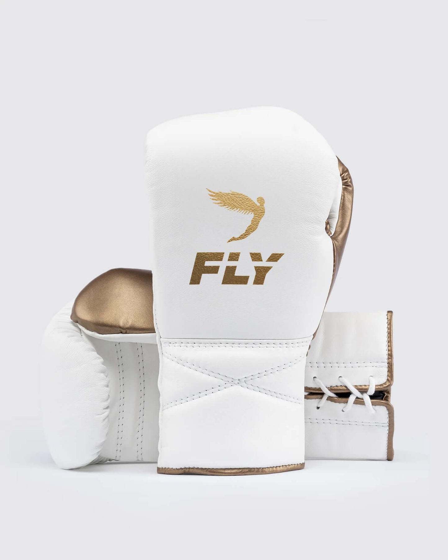 Fly Boxing Gloves White/Brown Lace-Up Training
