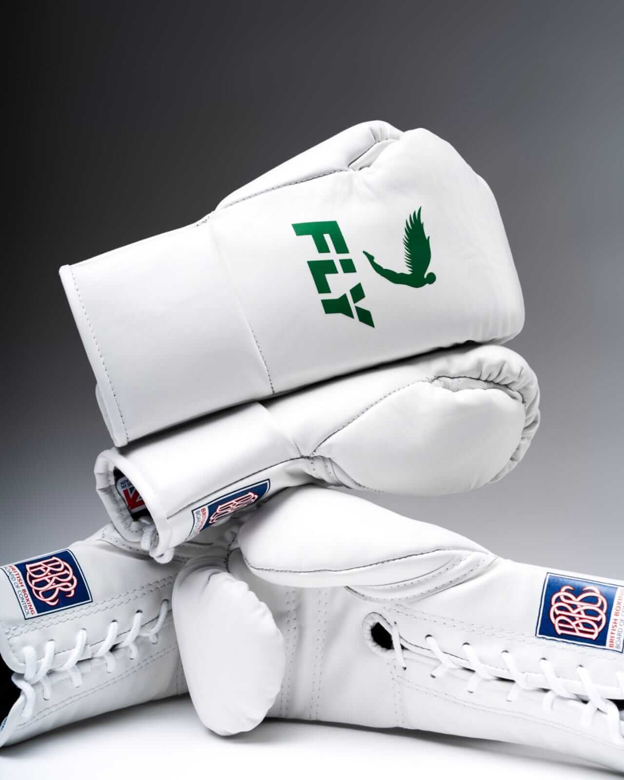 Fly Boxing Gloves White/Green Customizable