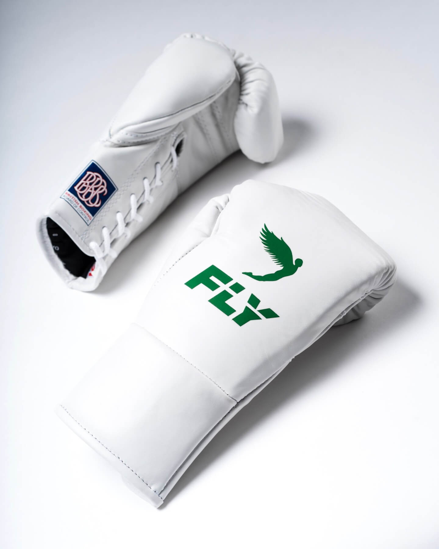 Fly Boxing Gloves White/Green Customizable