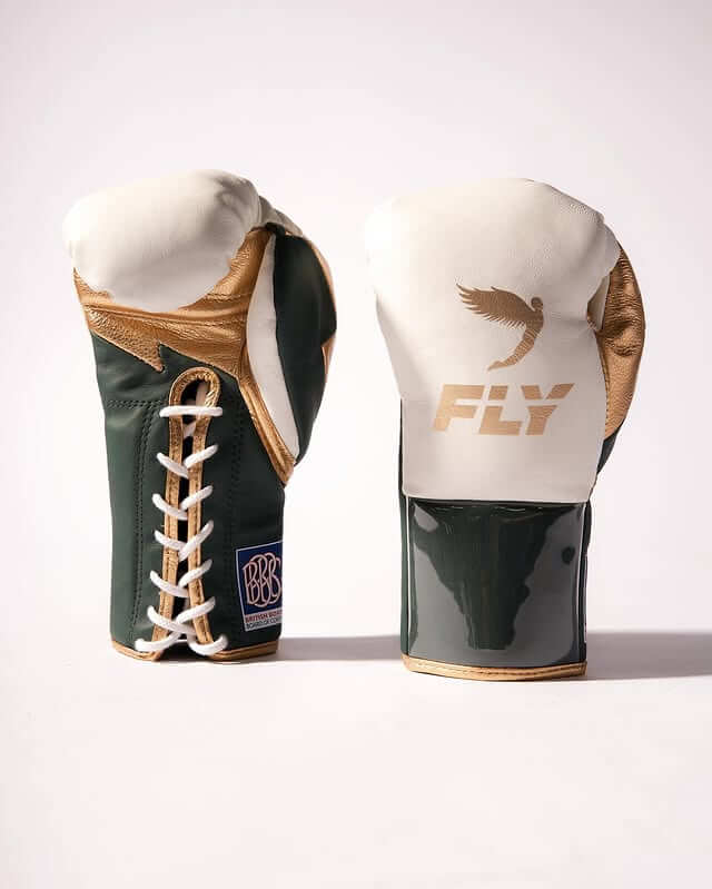 Fly Boxing Gloves White/Green/Gold Heavy Bag