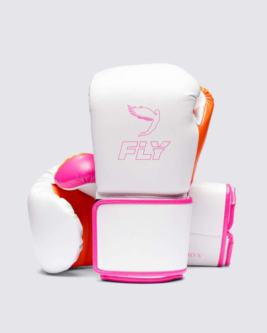 Fly Boxing Gloves White/Pink/Orange Competition