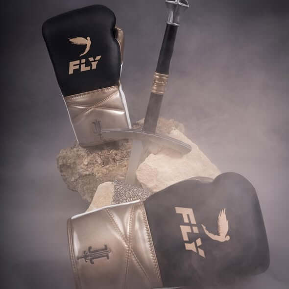 Fly Boxing Set Black/White/Gold Leather