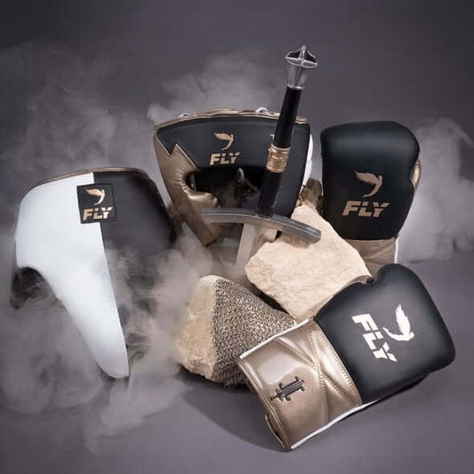 Fly Boxing Set Black/White/Gold Leather
