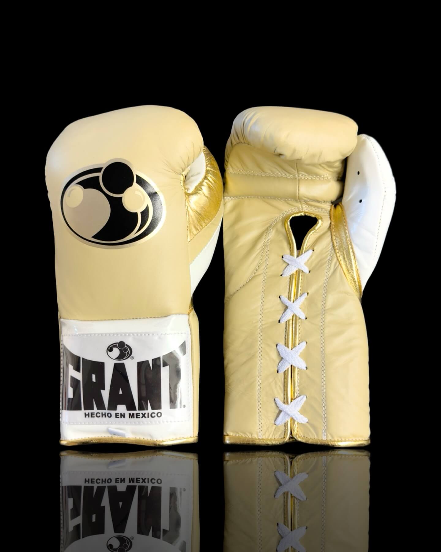 Grant Boxing Gloves in Gold/White colorway - Professional Lace-Up training gloves