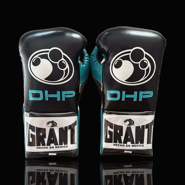 Grant Boxing Gloves in Black/Blue/Silver colorway - Professional Lace-Up training gloves