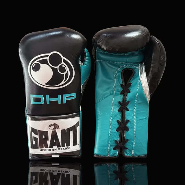 Grant Boxing Gloves in Black/Blue/Silver colorway - Professional Lace-Up training gloves