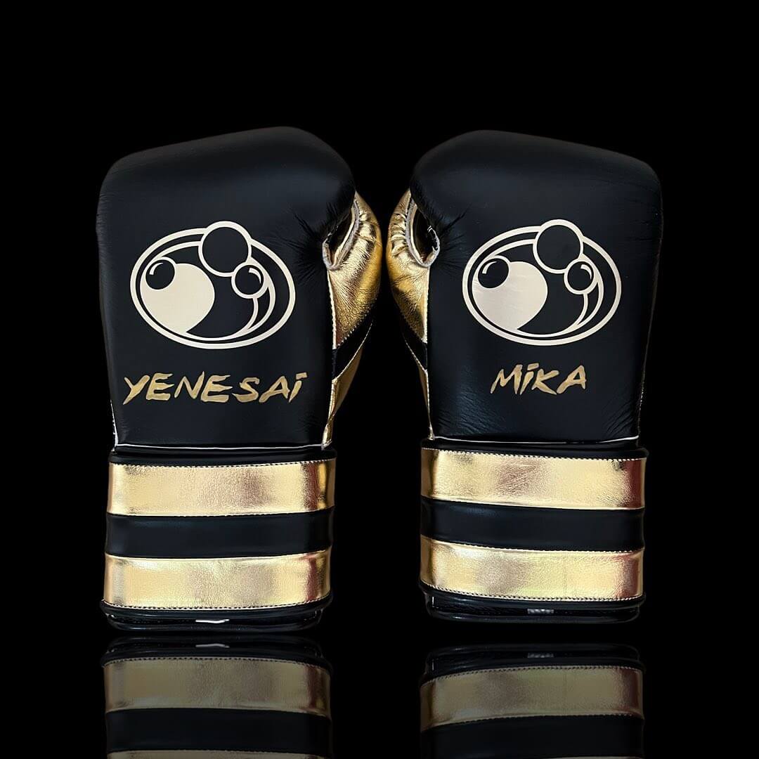 Grant Boxing Gloves in Black/Gold colorway - Professional Velcro training gloves