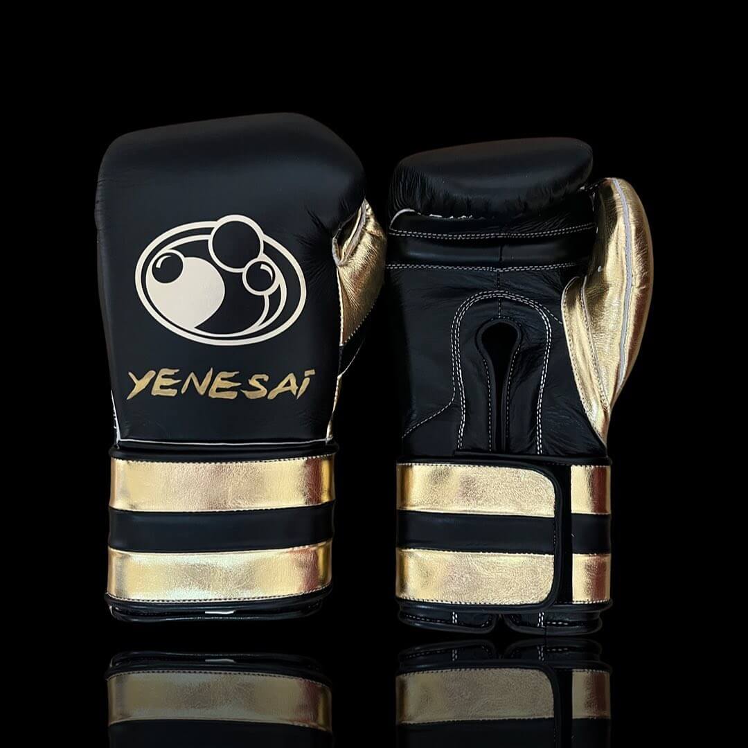 Grant Boxing Gloves in Black/Gold colorway - Professional Velcro training gloves