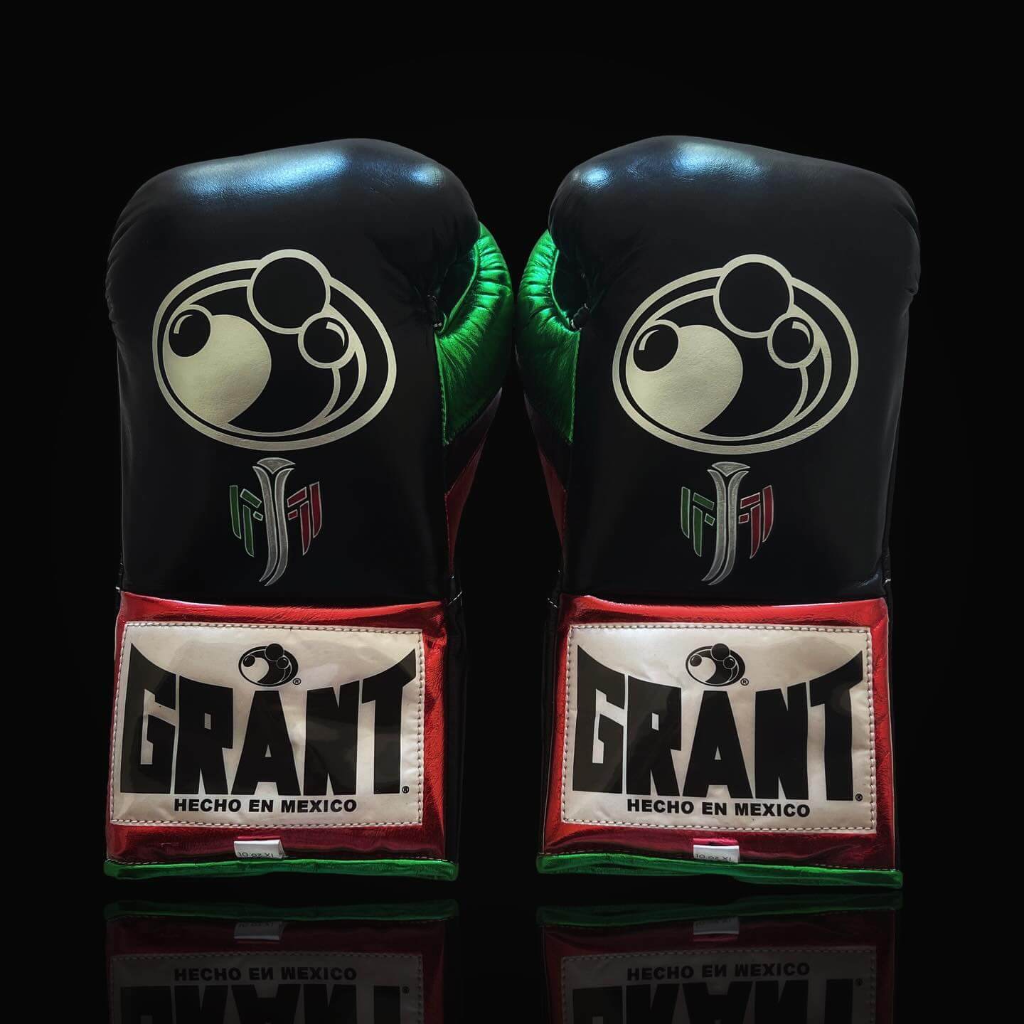 Grant Boxing Gloves in Black/Green/Red colorway - Professional Lace-Up training gloves