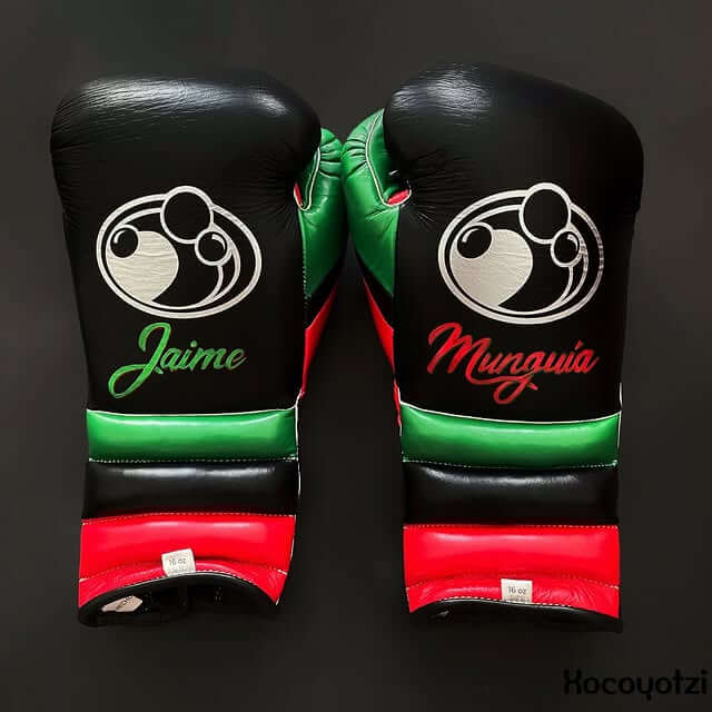 Grant Boxing Gloves in Black/Green/Red colorway - Professional Lace-Up training gloves