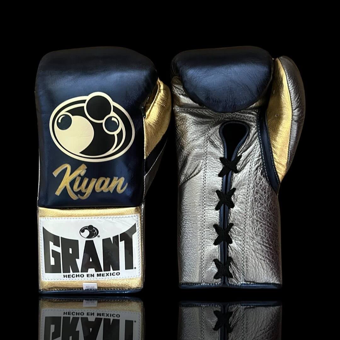 Grant Boxing Gloves in Blue/Grey/Gold colorway - Professional Lace-Up training gloves