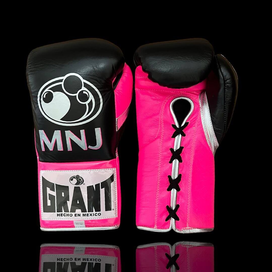 Grant Boxing Gloves in Black/Pink/Silver colorway - Professional Lace-Up training gloves
