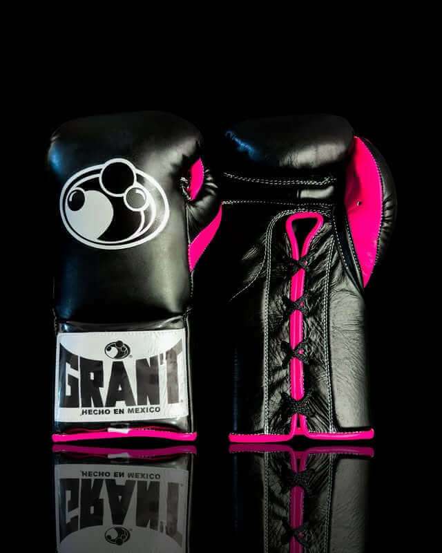 Grant Boxing Gloves in Black/Pink colorway - Professional Lace-Up training gloves