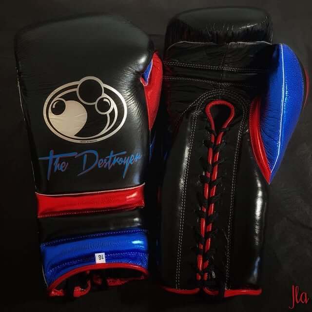 Grant Boxing Gloves in Black/Blue/Red colorway - Professional Lace-Up training gloves