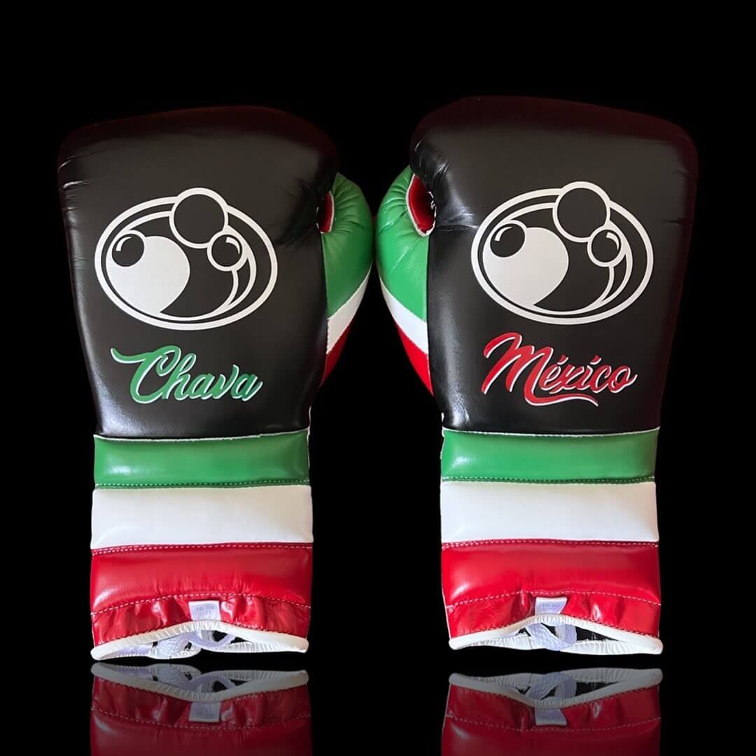 Grant Boxing Gloves in Black/Red/Green/White colorway - Professional Lace-Up training gloves