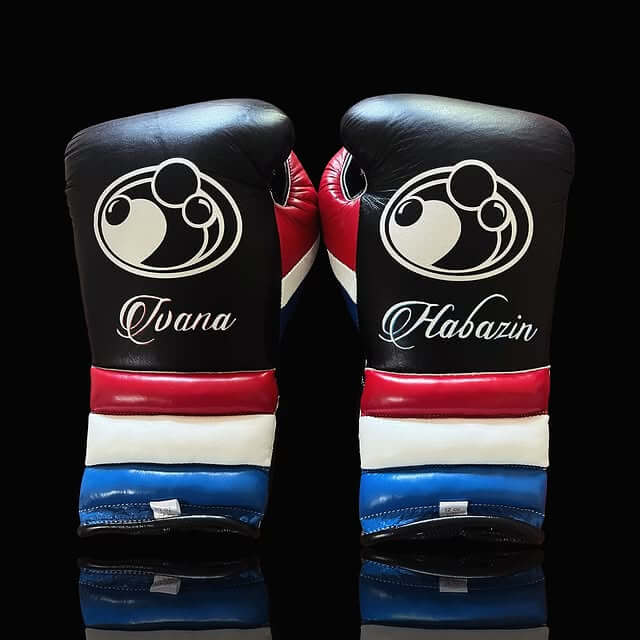 Grant Boxing Gloves in Black/Red/White/Blue colorway - Professional Lace-Up training gloves