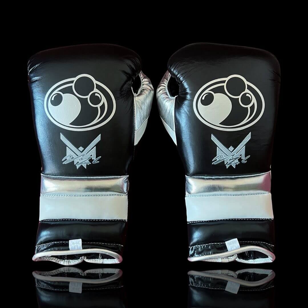Grant Boxing Gloves in Black/Silver/White colorway - Professional Lace-Up training gloves