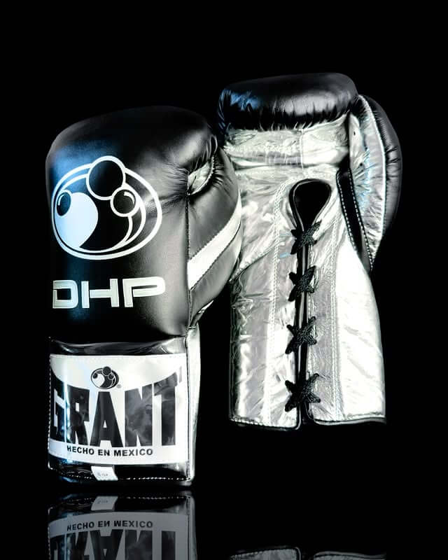 Grant Boxing Gloves in Black/Silver colorway - Professional Lace-Up training gloves