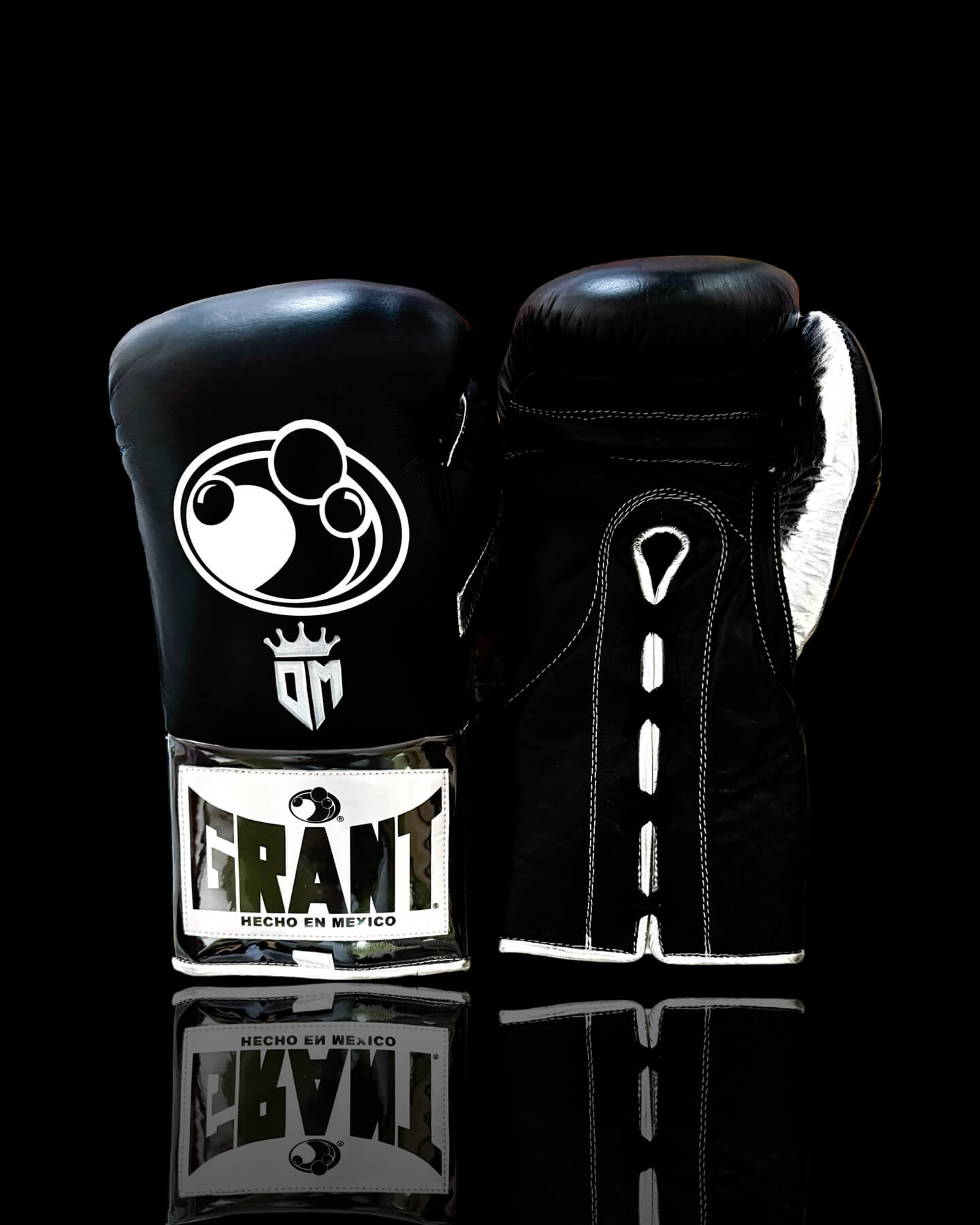 Grant Boxing Gloves in Black/Silver colorway - Professional Lace-Up training gloves