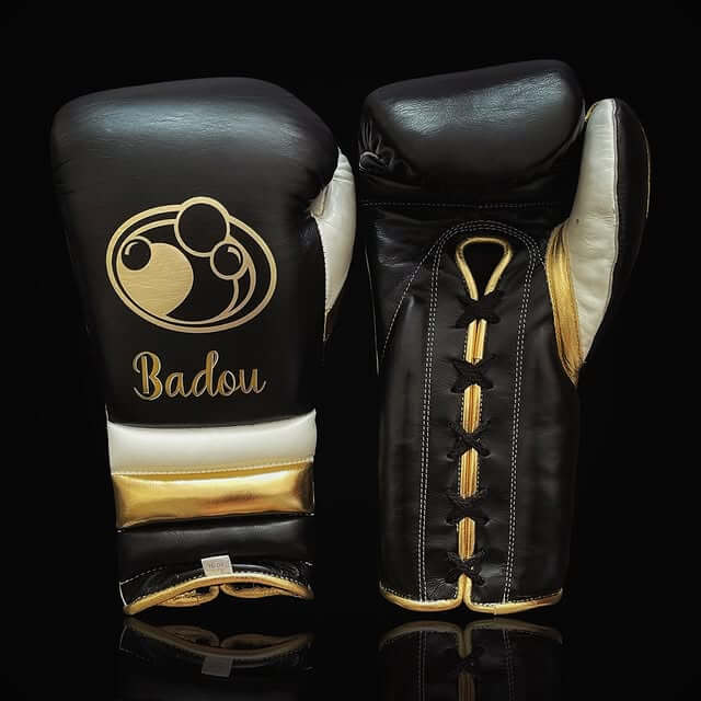 Grant Boxing Gloves in Black/White/Gold colorway - Professional Lace-Up training gloves