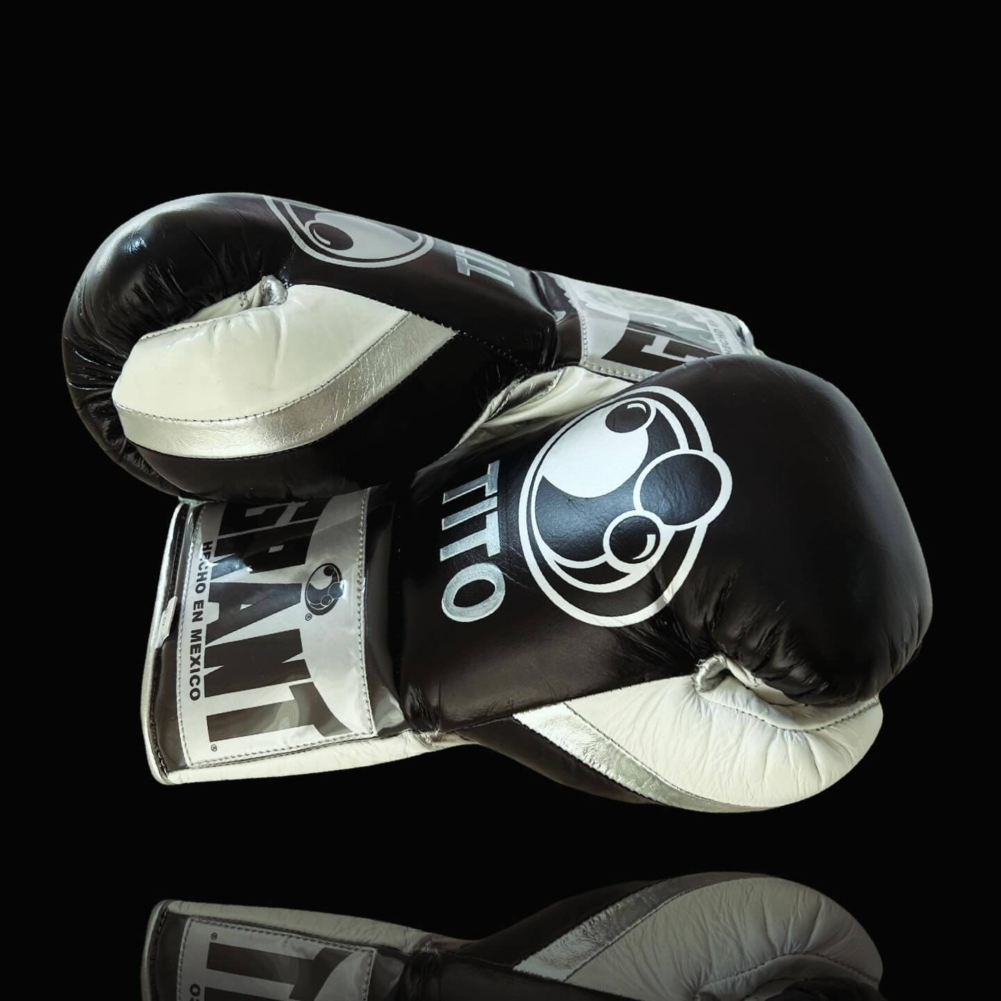 Grant Boxing Gloves in Black/White/Silver colorway - Professional Lace-Up training gloves