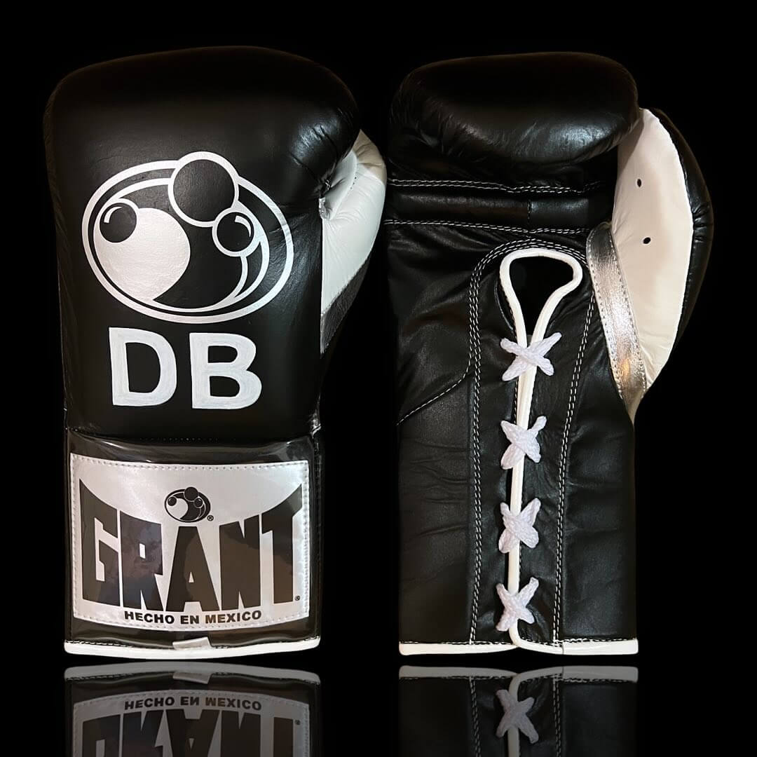Grant Boxing Gloves in Black/Beige/White colorway - Professional Lace-Up training gloves