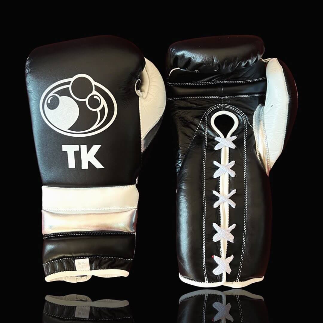 Grant Boxing Gloves in Black/Beige/White colorway - Professional Lace-Up training gloves