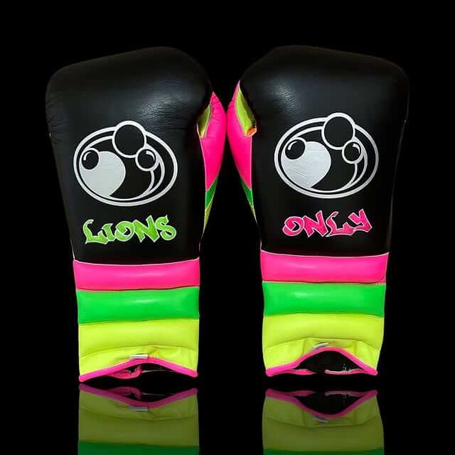 Grant Boxing Gloves in Black/Pink/Yellow/Green colorway - Professional Lace-Up training gloves